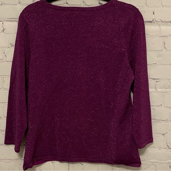 Laura Ashley PURPLE METALLIC GLITTER SWEATER TUNIC TOP Scoop Neck Sz Large  EUC - Picture 4 of 6